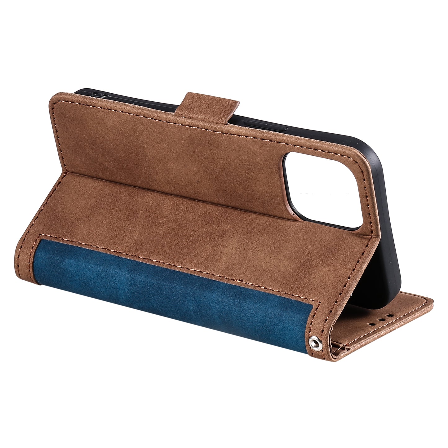Retro Style Full Protection Splicing Leather Phone Case with Card Slots and Photo Slot for iPhone 13 6.1 inch