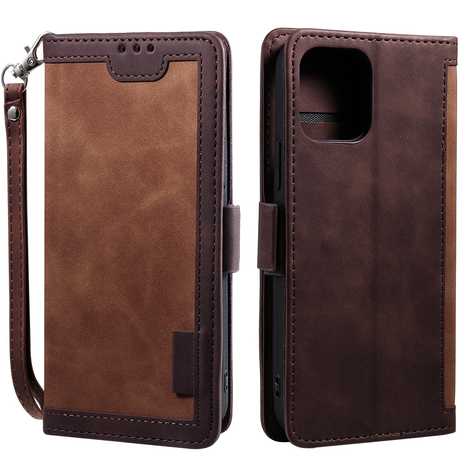 Retro Style Full Protection Splicing Leather Phone Case with Card Slots and Photo Slot for iPhone 13 6.1 inch