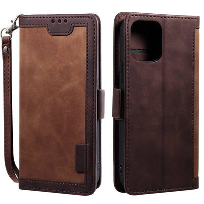 Retro Style Full Protection Splicing Leather Phone Case with Card Slots and Photo Slot for iPhone 13 6.1 inch