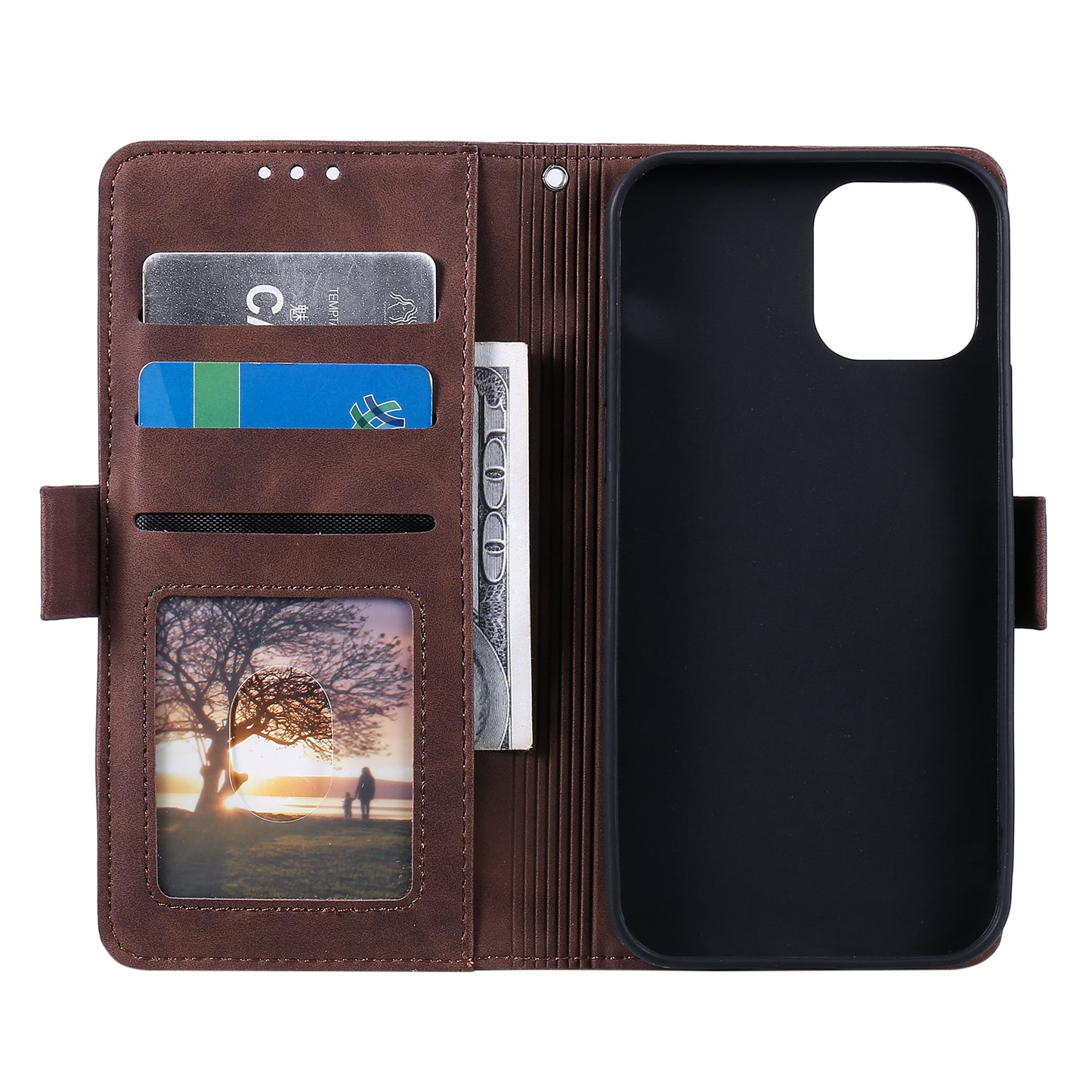 Retro Style Full Protection Splicing Leather Phone Case with Card Slots and Photo Slot for iPhone 13 6.1 inch