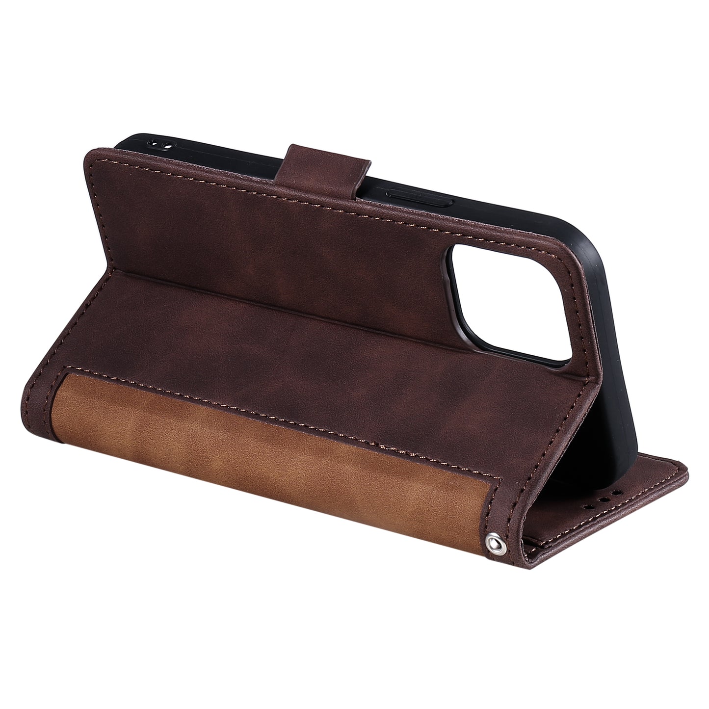 Retro Style Full Protection Splicing Leather Phone Case with Card Slots and Photo Slot for iPhone 13 6.1 inch