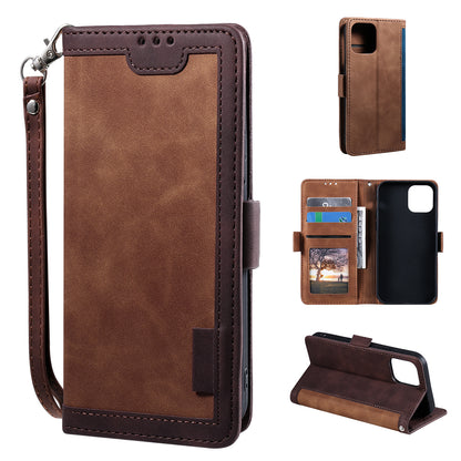 Retro Style Full Protection Splicing Leather Phone Case with Card Slots and Photo Slot for iPhone 13 6.1 inch
