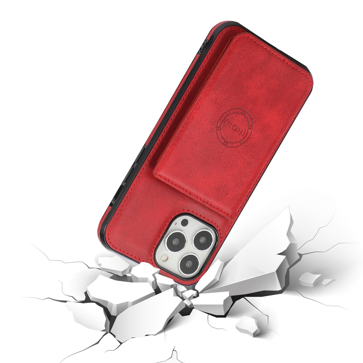 Anti-drop Card Holders PU Leather Coated PC TPU Hybrid Shell [Built-in Magnetic Metal Sheet] for iPhone 13 Pro 6.1 inch