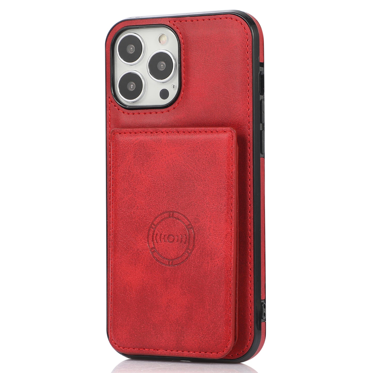 Anti-drop Card Holders PU Leather Coated PC TPU Hybrid Shell [Built-in Magnetic Metal Sheet] for iPhone 13 Pro 6.1 inch