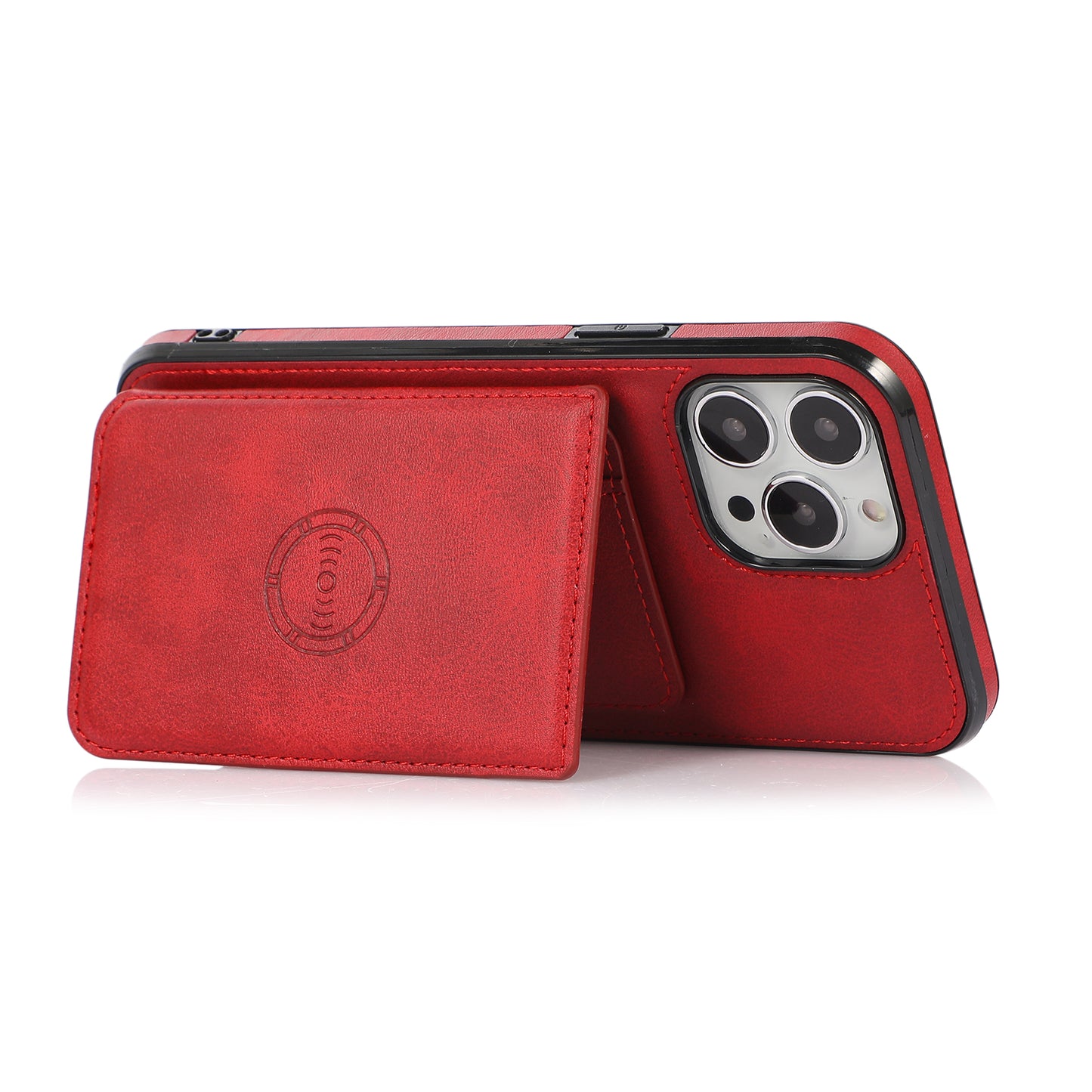 Anti-drop Card Holders PU Leather Coated PC TPU Hybrid Shell [Built-in Magnetic Metal Sheet] for iPhone 13 Pro 6.1 inch