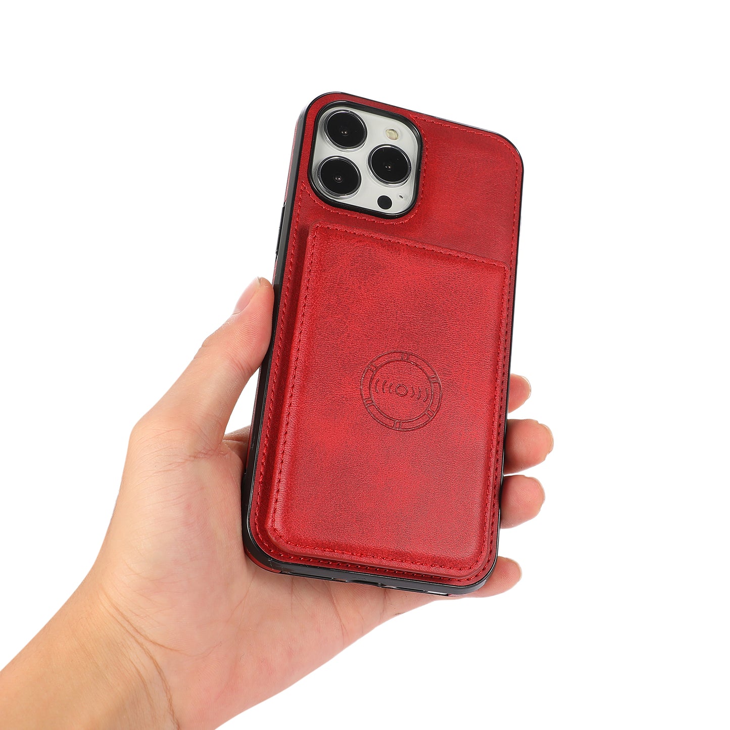 Anti-drop Card Holders PU Leather Coated PC TPU Hybrid Shell [Built-in Magnetic Metal Sheet] for iPhone 13 Pro 6.1 inch