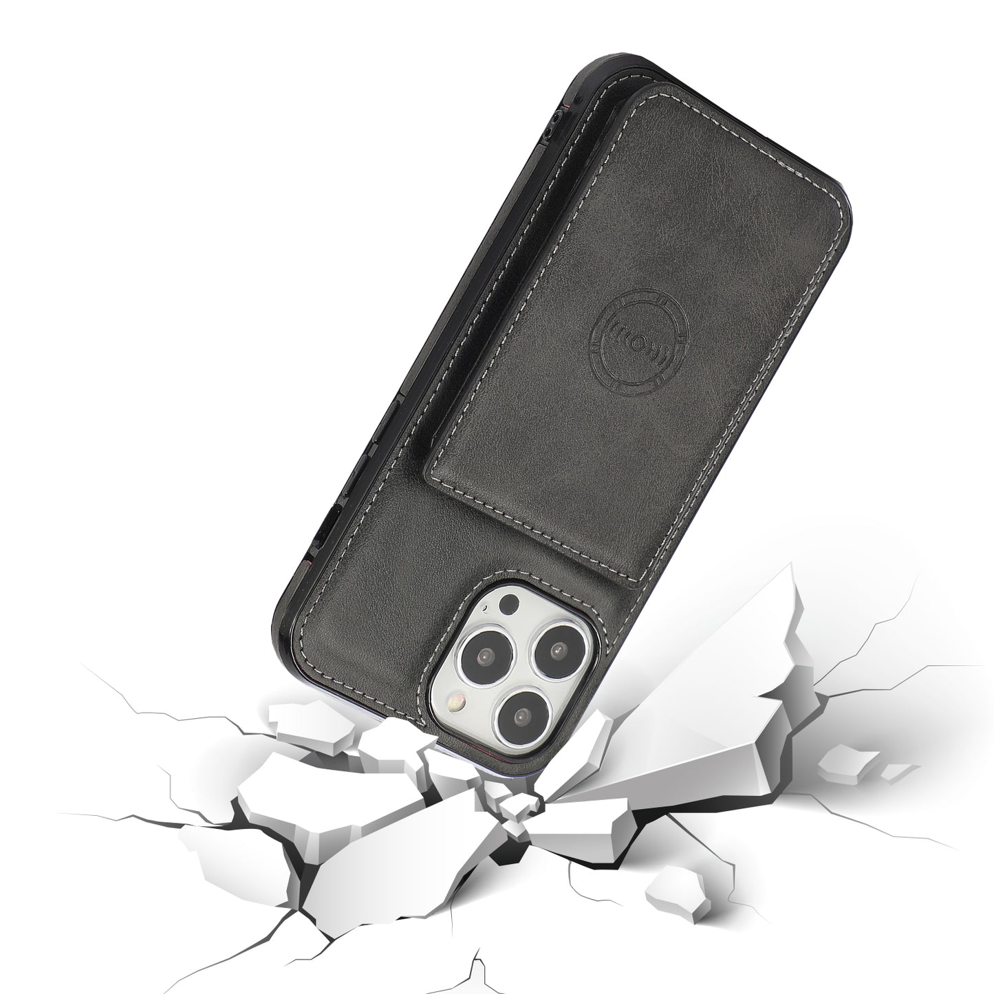 Anti-drop Card Holders PU Leather Coated PC TPU Hybrid Shell [Built-in Magnetic Metal Sheet] for iPhone 13 Pro 6.1 inch