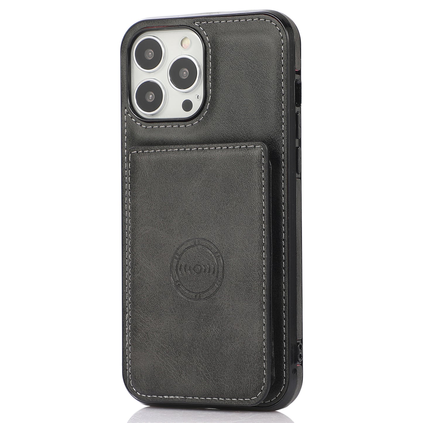 Anti-drop Card Holders PU Leather Coated PC TPU Hybrid Shell [Built-in Magnetic Metal Sheet] for iPhone 13 Pro 6.1 inch