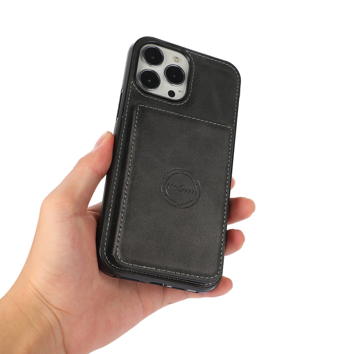 Anti-drop Card Holders PU Leather Coated PC TPU Hybrid Shell [Built-in Magnetic Metal Sheet] for iPhone 13 Pro 6.1 inch