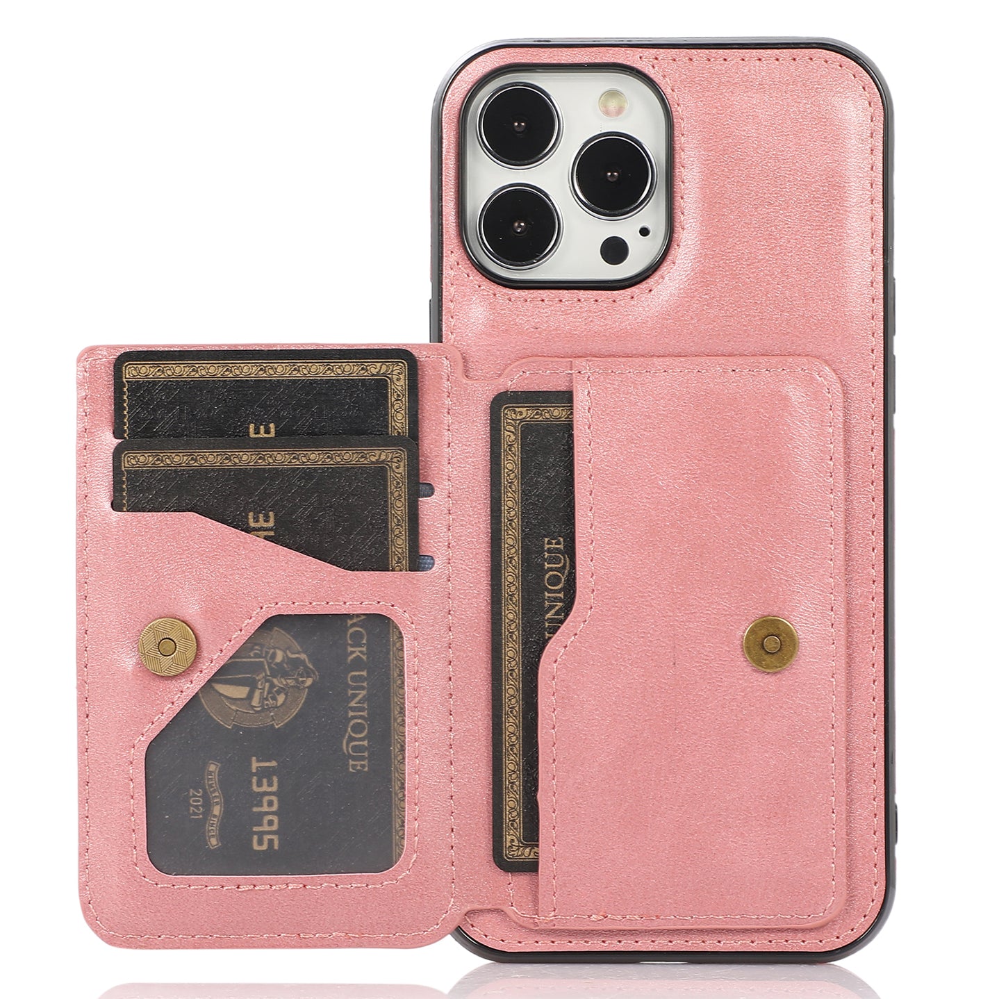 Anti-drop Card Holders PU Leather Coated PC TPU Hybrid Shell [Built-in Magnetic Metal Sheet] for iPhone 13 Pro 6.1 inch