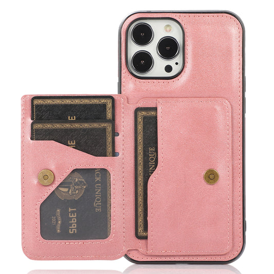 Anti-drop Card Holders PU Leather Coated PC TPU Hybrid Shell [Built-in Magnetic Metal Sheet] for iPhone 13 Pro 6.1 inch