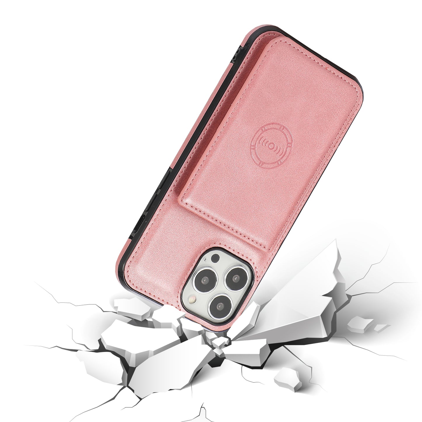 Anti-drop Card Holders PU Leather Coated PC TPU Hybrid Shell [Built-in Magnetic Metal Sheet] for iPhone 13 Pro 6.1 inch