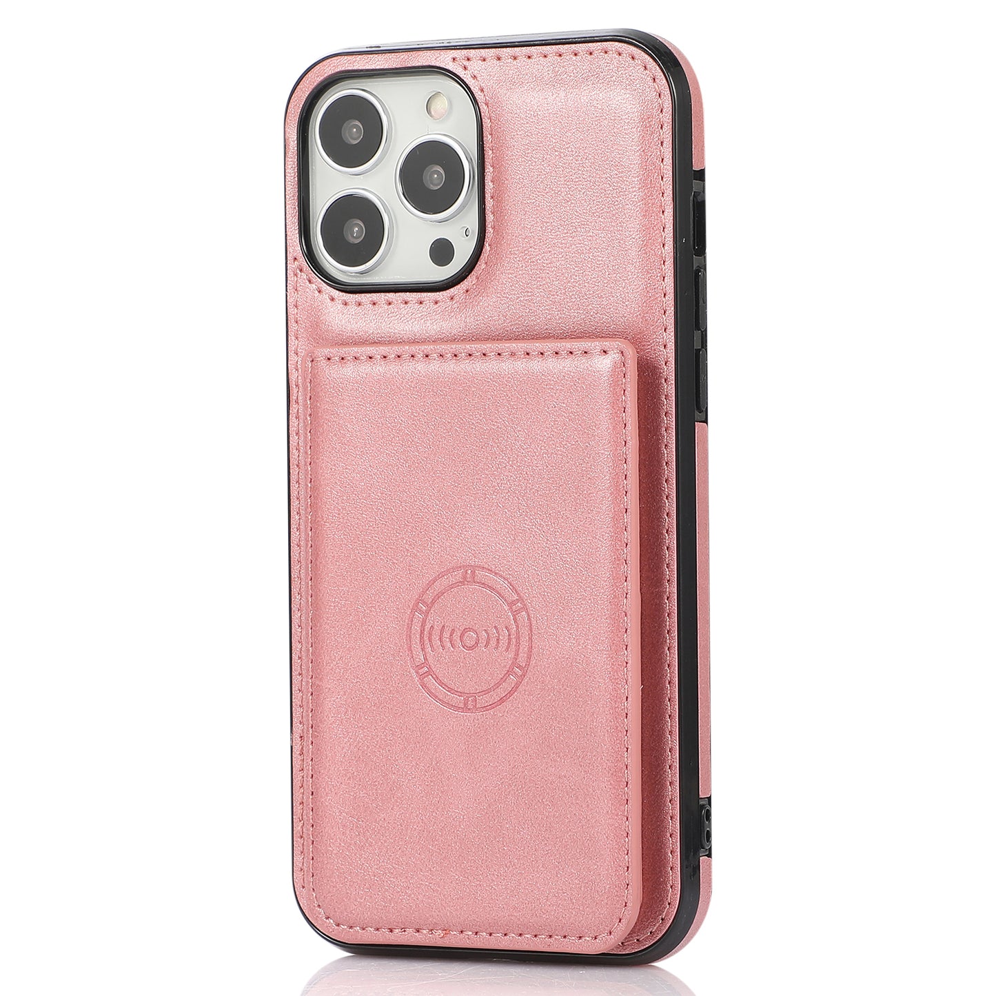 Anti-drop Card Holders PU Leather Coated PC TPU Hybrid Shell [Built-in Magnetic Metal Sheet] for iPhone 13 Pro 6.1 inch
