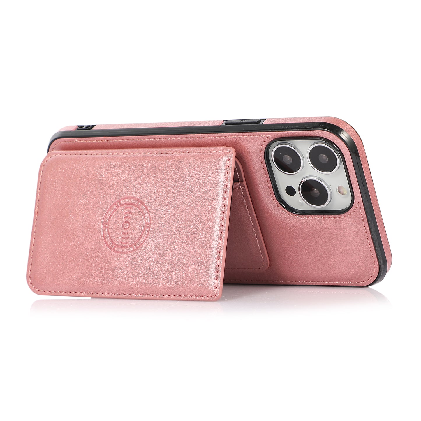 Anti-drop Card Holders PU Leather Coated PC TPU Hybrid Shell [Built-in Magnetic Metal Sheet] for iPhone 13 Pro 6.1 inch