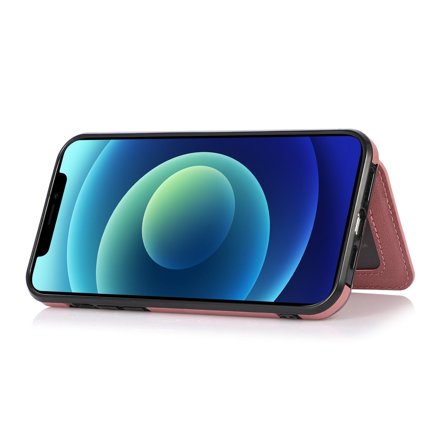 Anti-drop Card Holders PU Leather Coated PC TPU Hybrid Shell [Built-in Magnetic Metal Sheet] for iPhone 13 Pro 6.1 inch