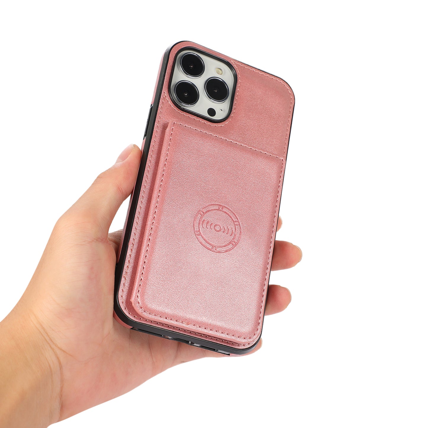 Anti-drop Card Holders PU Leather Coated PC TPU Hybrid Shell [Built-in Magnetic Metal Sheet] for iPhone 13 Pro 6.1 inch