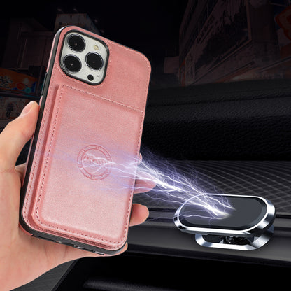 Anti-drop Card Holders PU Leather Coated PC TPU Hybrid Shell [Built-in Magnetic Metal Sheet] for iPhone 13 Pro 6.1 inch