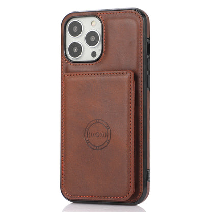 Anti-drop Card Holders PU Leather Coated PC TPU Hybrid Shell [Built-in Magnetic Metal Sheet] for iPhone 13 Pro 6.1 inch