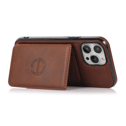 Anti-drop Card Holders PU Leather Coated PC TPU Hybrid Shell [Built-in Magnetic Metal Sheet] for iPhone 13 Pro 6.1 inch