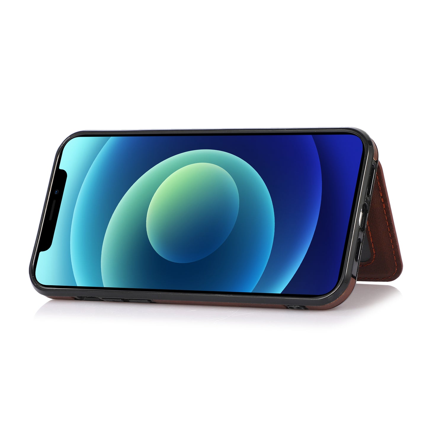 Anti-drop Card Holders PU Leather Coated PC TPU Hybrid Shell [Built-in Magnetic Metal Sheet] for iPhone 13 Pro 6.1 inch