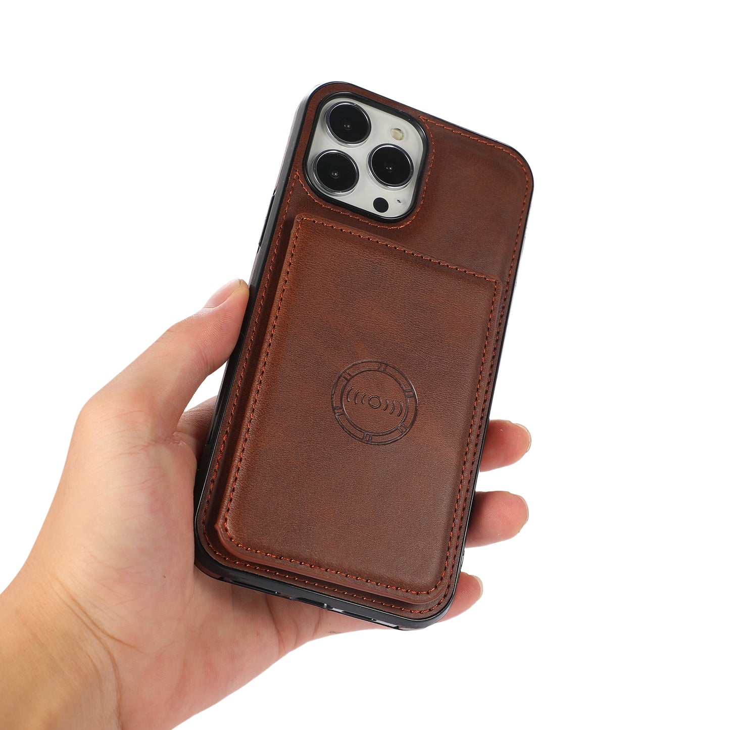 Anti-drop Card Holders PU Leather Coated PC TPU Hybrid Shell [Built-in Magnetic Metal Sheet] for iPhone 13 Pro 6.1 inch