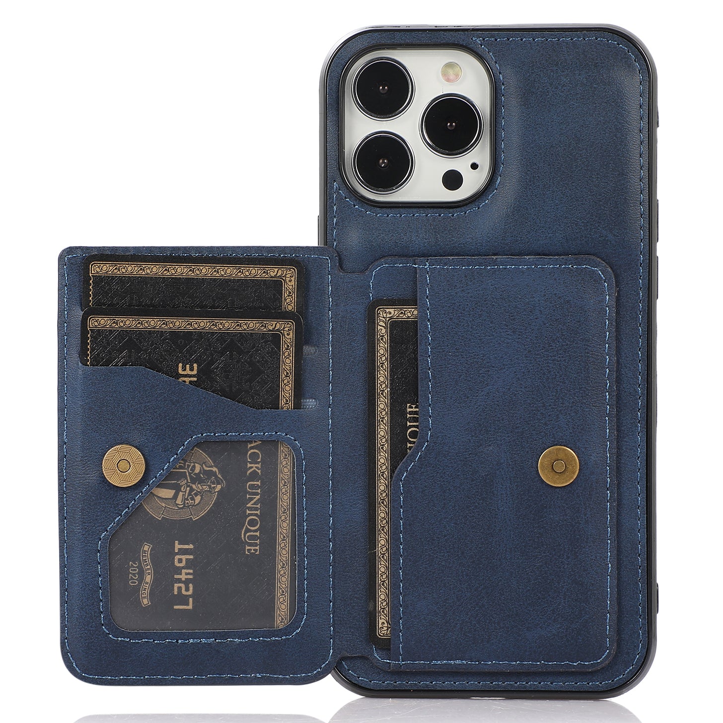 Anti-drop Card Holders PU Leather Coated PC TPU Hybrid Shell [Built-in Magnetic Metal Sheet] for iPhone 13 Pro 6.1 inch