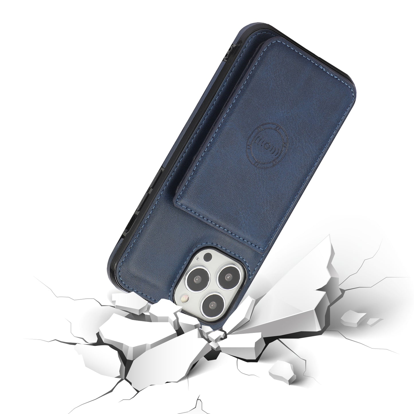 Anti-drop Card Holders PU Leather Coated PC TPU Hybrid Shell [Built-in Magnetic Metal Sheet] for iPhone 13 Pro 6.1 inch