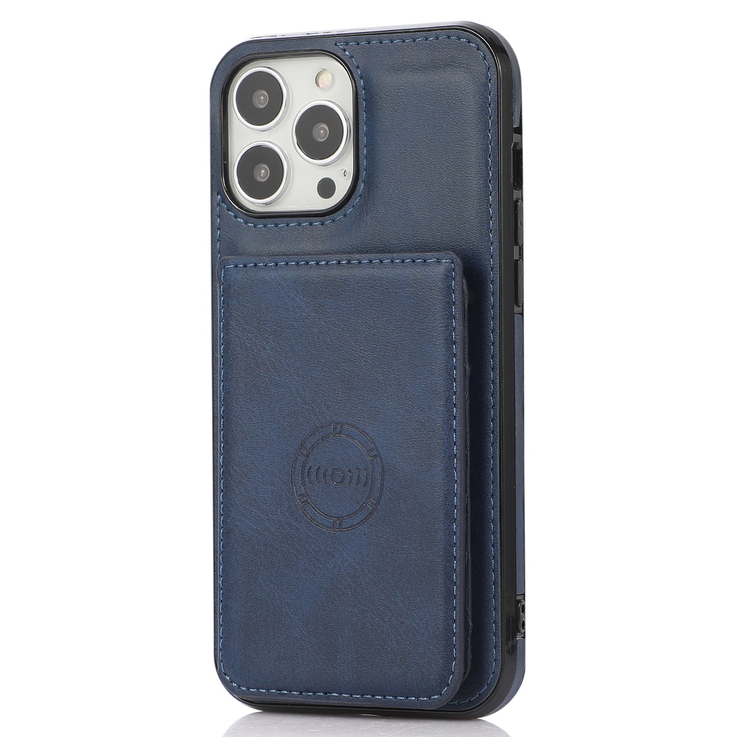 Anti-drop Card Holders PU Leather Coated PC TPU Hybrid Shell [Built-in Magnetic Metal Sheet] for iPhone 13 Pro 6.1 inch