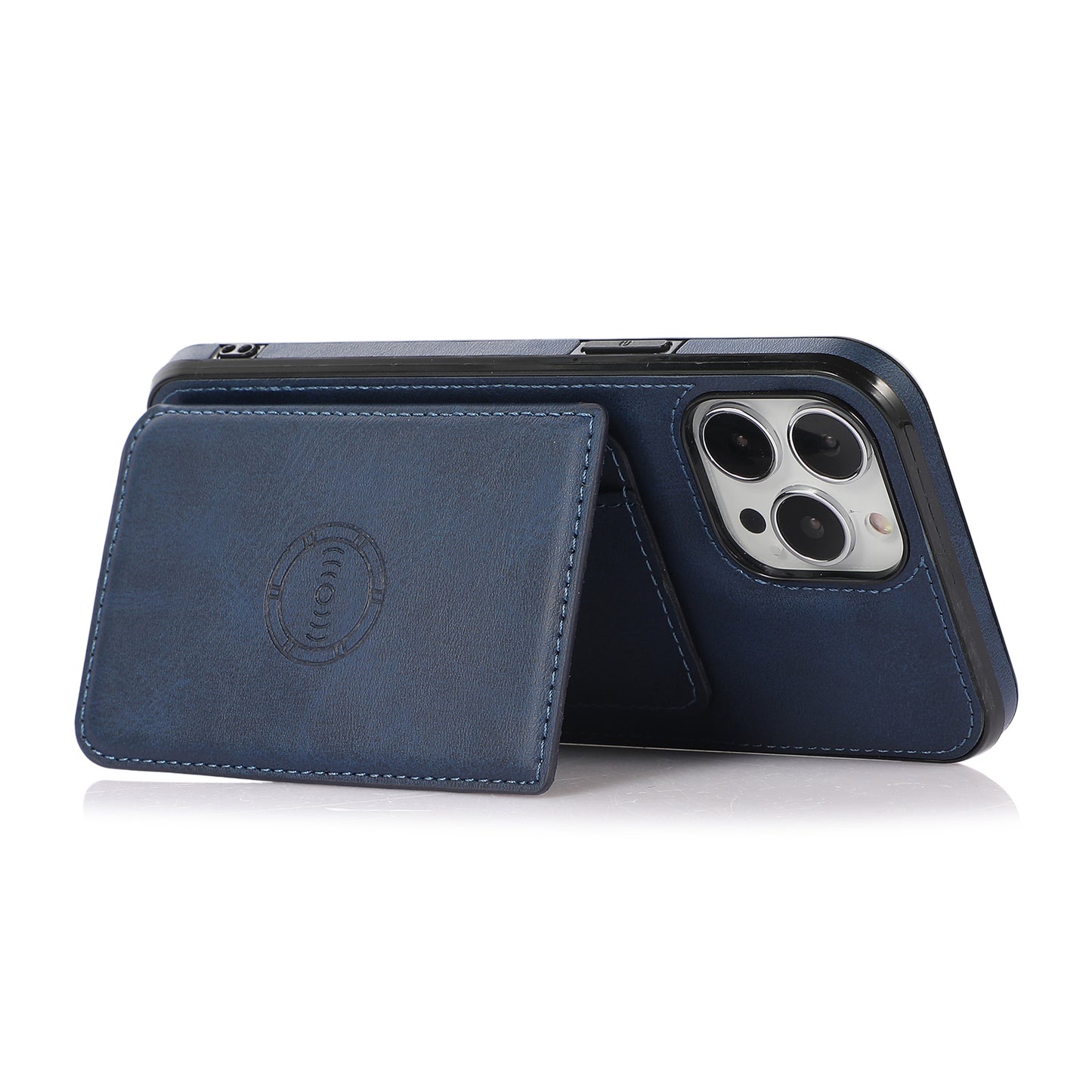 Anti-drop Card Holders PU Leather Coated PC TPU Hybrid Shell [Built-in Magnetic Metal Sheet] for iPhone 13 Pro 6.1 inch
