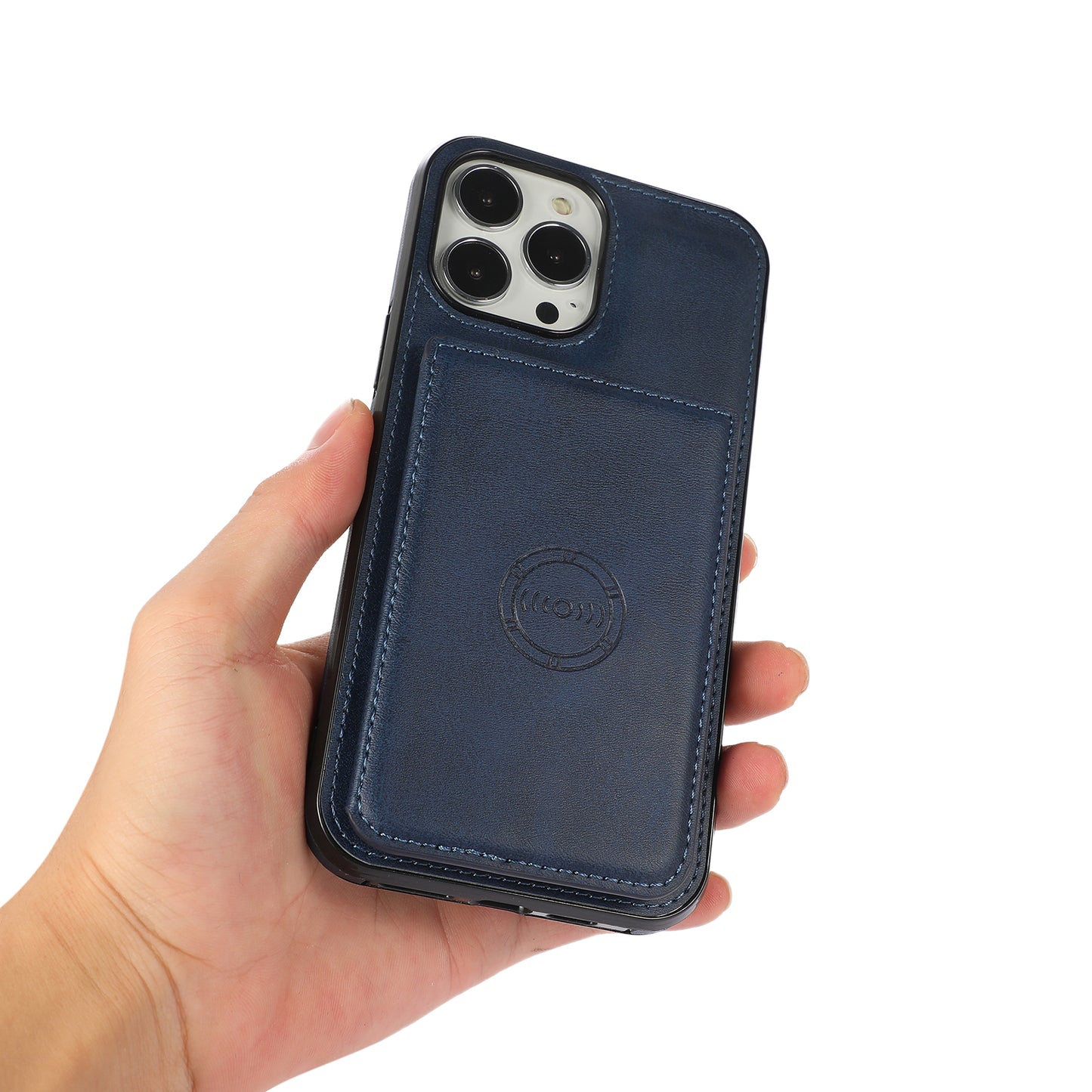 Anti-drop Card Holders PU Leather Coated PC TPU Hybrid Shell [Built-in Magnetic Metal Sheet] for iPhone 13 Pro 6.1 inch