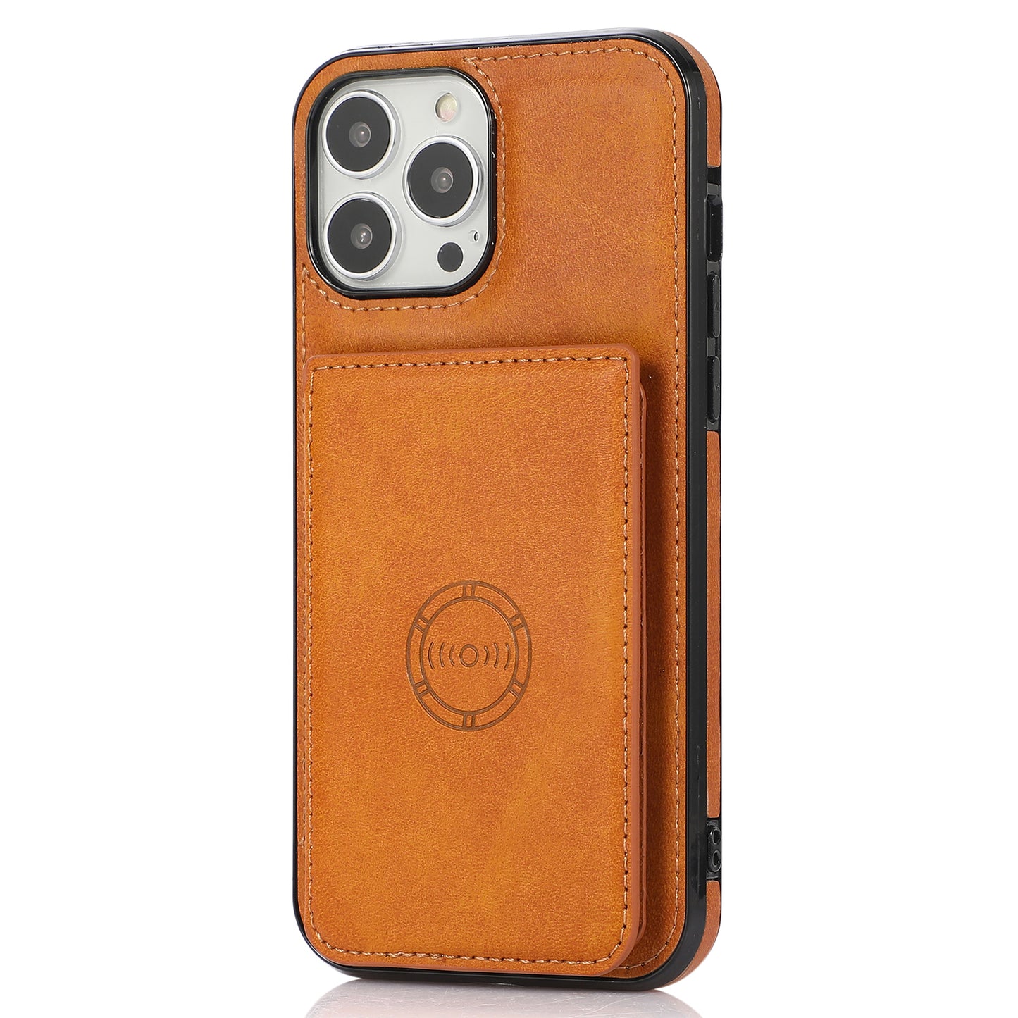 Anti-drop Card Holders PU Leather Coated PC TPU Hybrid Shell [Built-in Magnetic Metal Sheet] for iPhone 13 Pro 6.1 inch