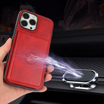 Well-protected Card Holders PU Leather Coated PC TPU Hybrid Shell [Built-in Magnetic Metal Sheet] for iPhone 13 Pro Max 6.7 inch