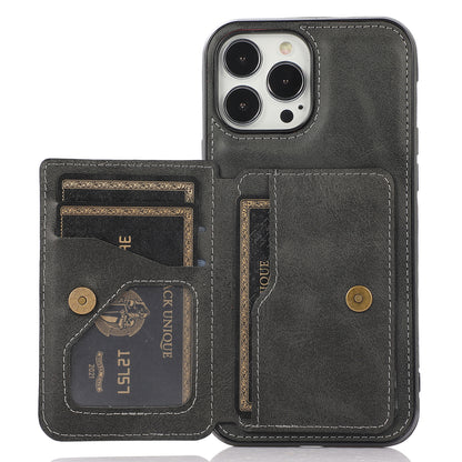 Well-protected Card Holders PU Leather Coated PC TPU Hybrid Shell [Built-in Magnetic Metal Sheet] for iPhone 13 Pro Max 6.7 inch
