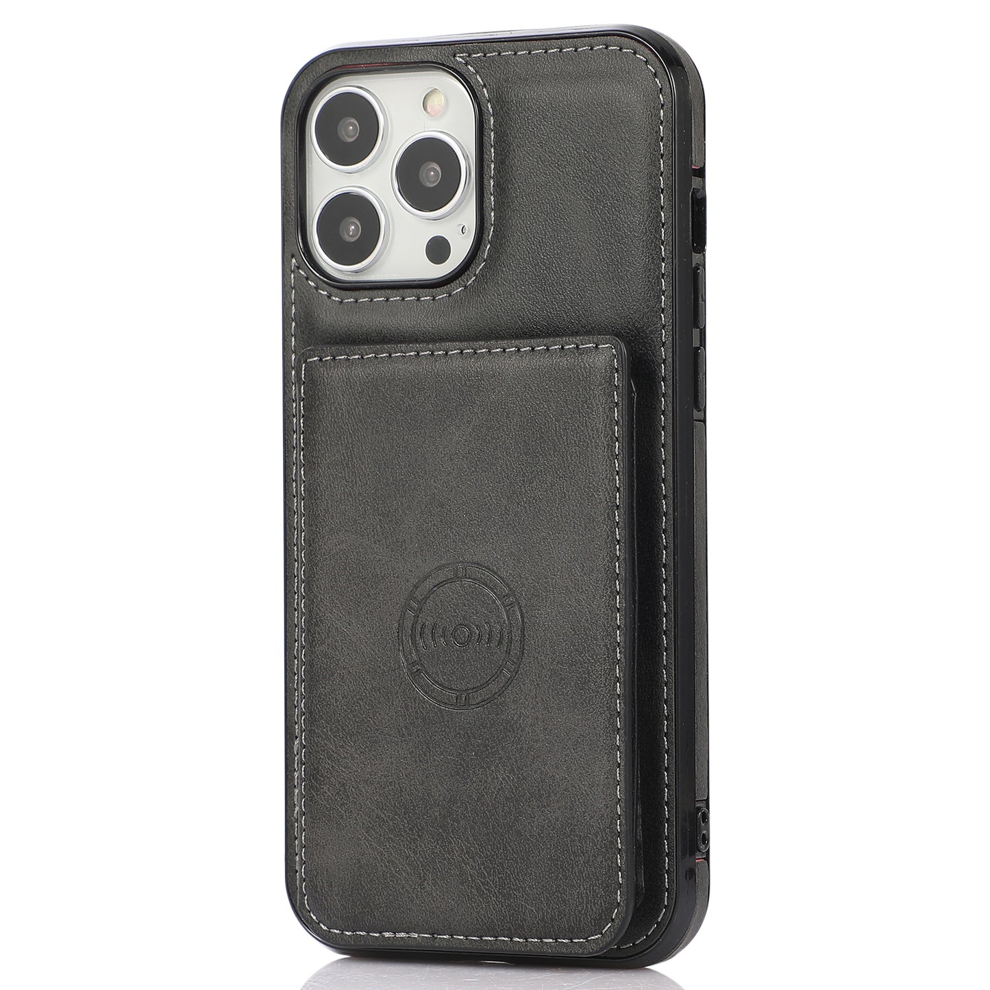 Well-protected Card Holders PU Leather Coated PC TPU Hybrid Shell [Built-in Magnetic Metal Sheet] for iPhone 13 Pro Max 6.7 inch