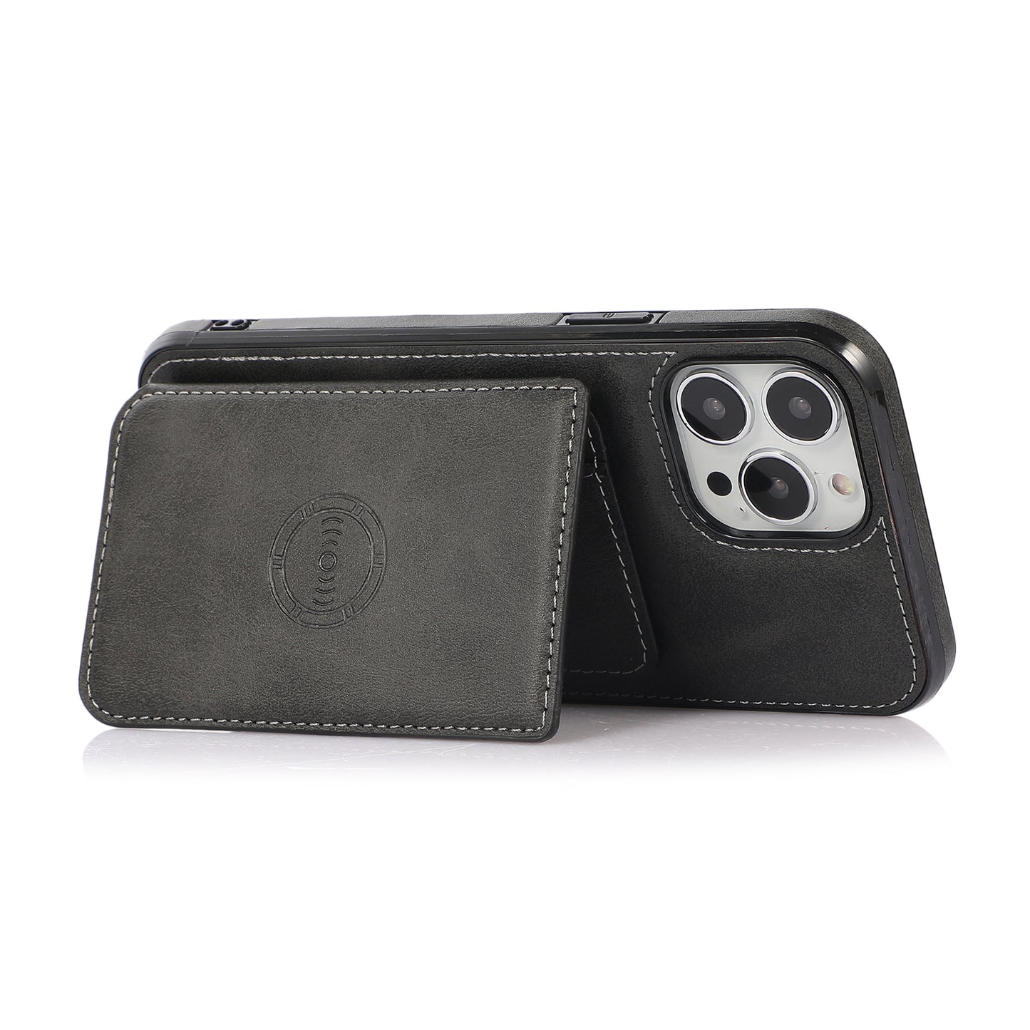 Well-protected Card Holders PU Leather Coated PC TPU Hybrid Shell [Built-in Magnetic Metal Sheet] for iPhone 13 Pro Max 6.7 inch