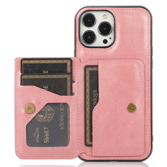 Well-protected Card Holders PU Leather Coated PC TPU Hybrid Shell [Built-in Magnetic Metal Sheet] for iPhone 13 Pro Max 6.7 inch