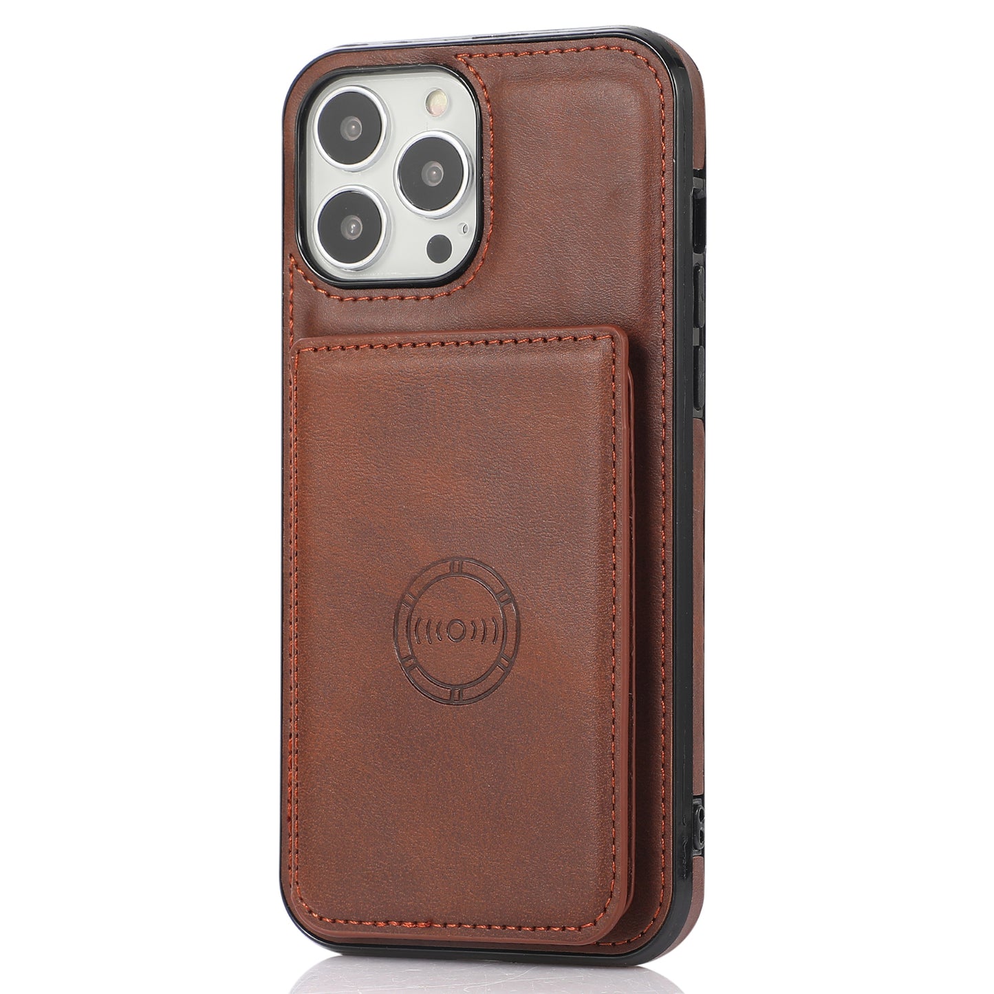 Well-protected Card Holders PU Leather Coated PC TPU Hybrid Shell [Built-in Magnetic Metal Sheet] for iPhone 13 Pro Max 6.7 inch