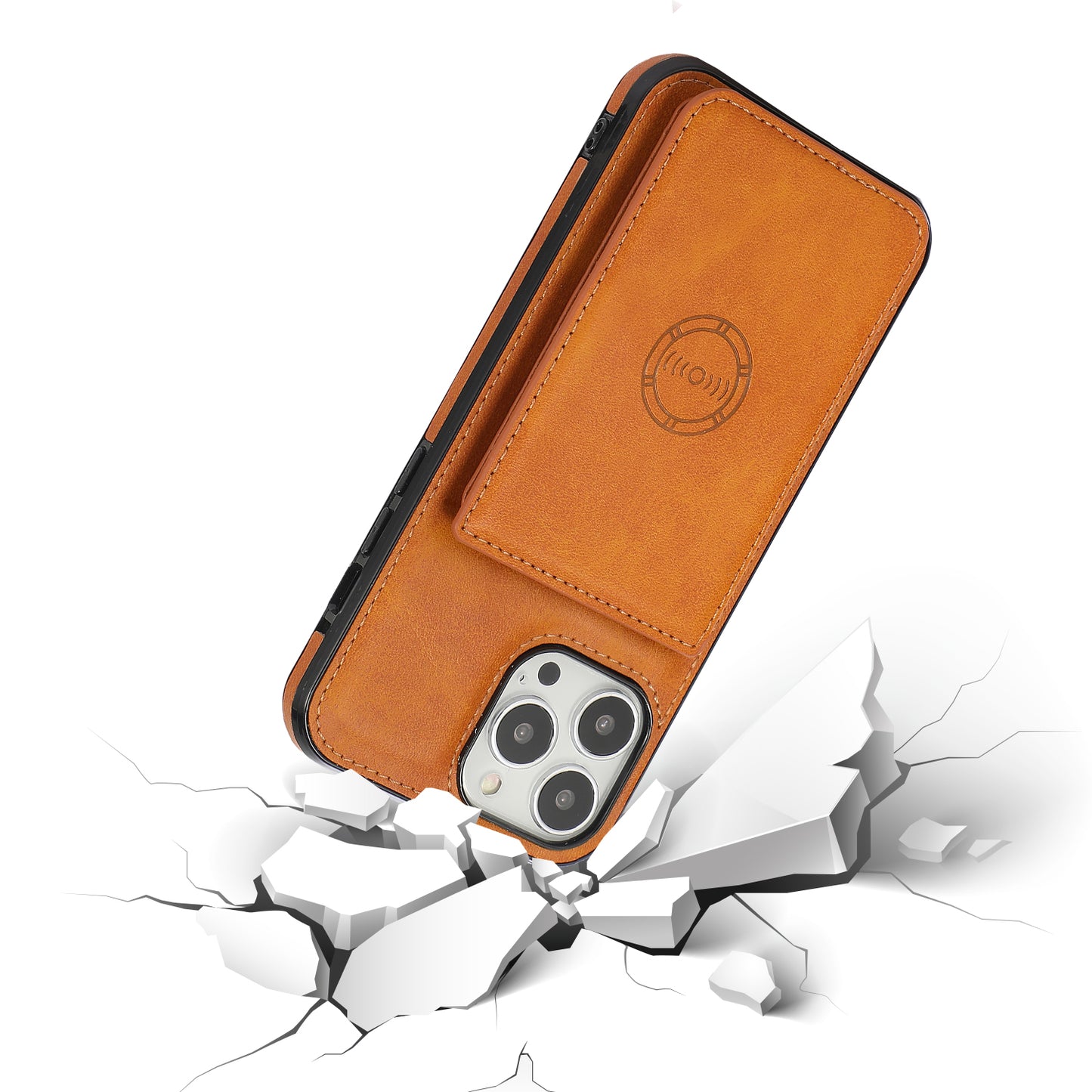 Well-protected Card Holders PU Leather Coated PC TPU Hybrid Shell [Built-in Magnetic Metal Sheet] for iPhone 13 Pro Max 6.7 inch