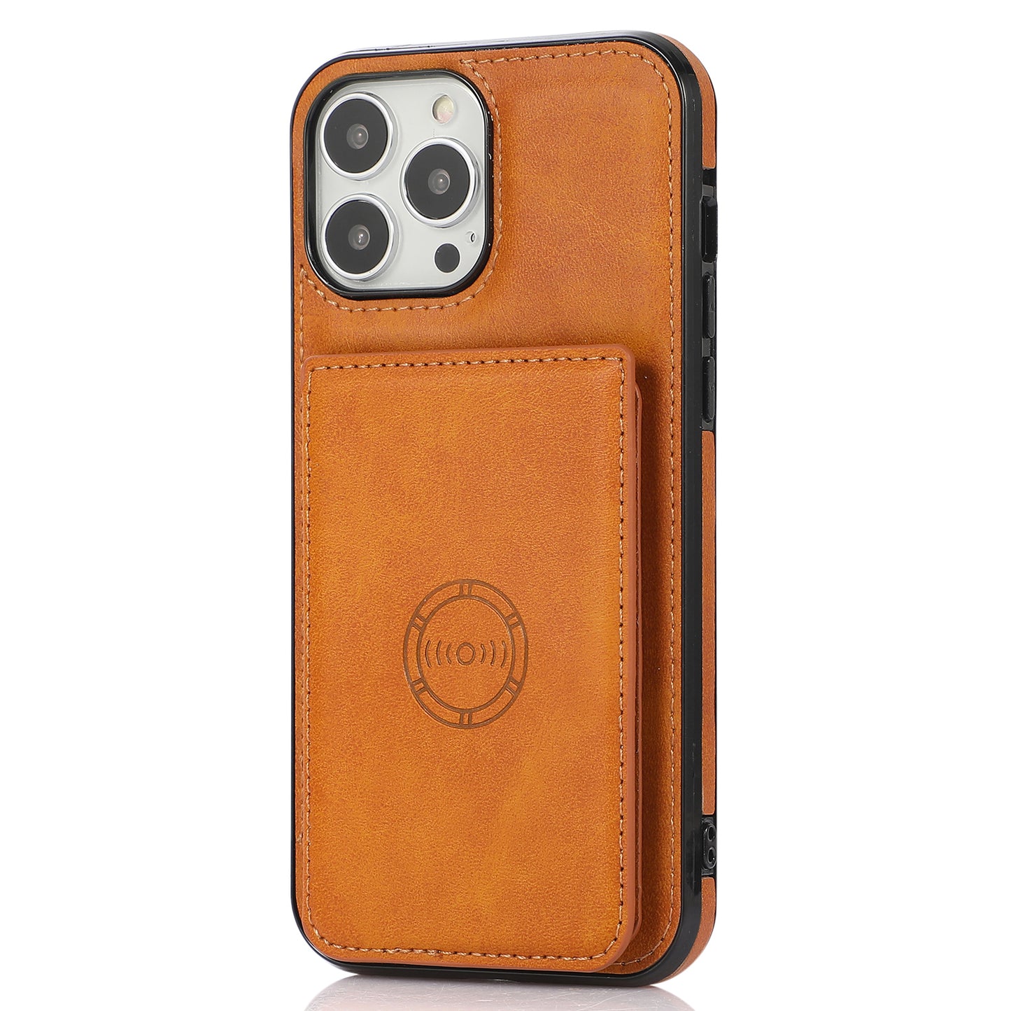 Well-protected Card Holders PU Leather Coated PC TPU Hybrid Shell [Built-in Magnetic Metal Sheet] for iPhone 13 Pro Max 6.7 inch