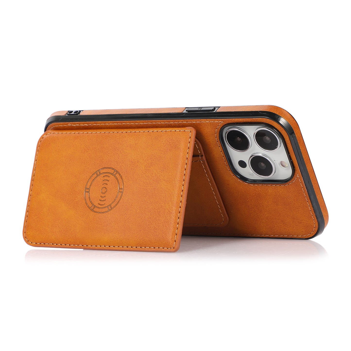 Well-protected Card Holders PU Leather Coated PC TPU Hybrid Shell [Built-in Magnetic Metal Sheet] for iPhone 13 Pro Max 6.7 inch