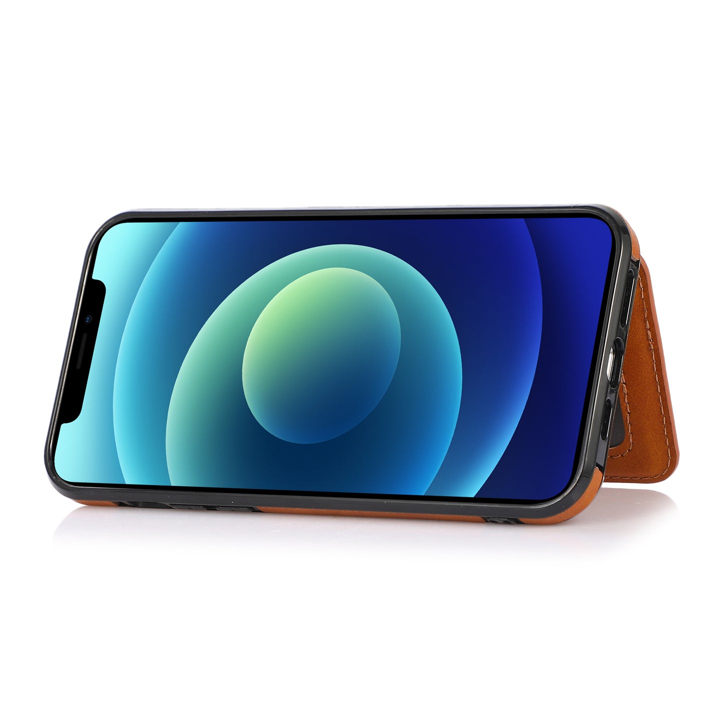 Well-protected Card Holders PU Leather Coated PC TPU Hybrid Shell [Built-in Magnetic Metal Sheet] for iPhone 13 Pro Max 6.7 inch