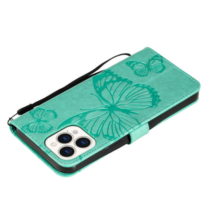 KT Imprinting Flower Series-2 Full Protection Imprint Butterfly Leather Cell Phone Stand Case with Strap for iPhone 13 Pro Max 6.7 inch