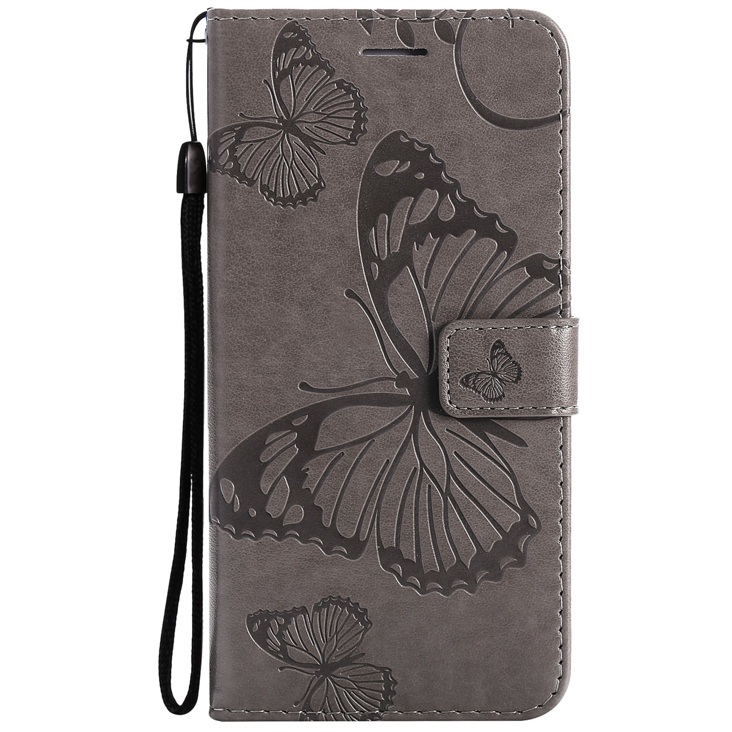KT Imprinting Flower Series-2 Butterfly Pattern Imprinting Leather Phone CoverProtector with Strap for iPhone 13 Pro 6.1 inch