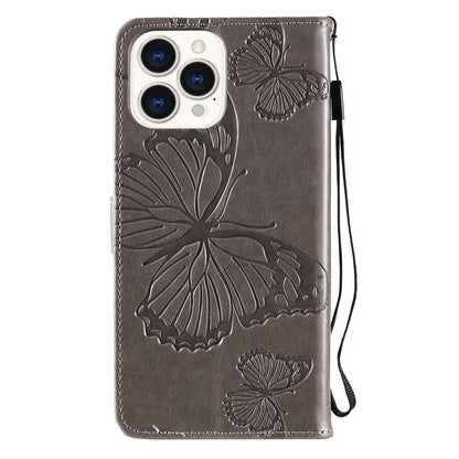 KT Imprinting Flower Series-2 Butterfly Pattern Imprinting Leather Phone CoverProtector with Strap for iPhone 13 Pro 6.1 inch