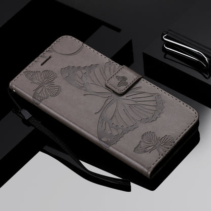KT Imprinting Flower Series-2 Butterfly Pattern Imprinting Leather Phone CoverProtector with Strap for iPhone 13 Pro 6.1 inch