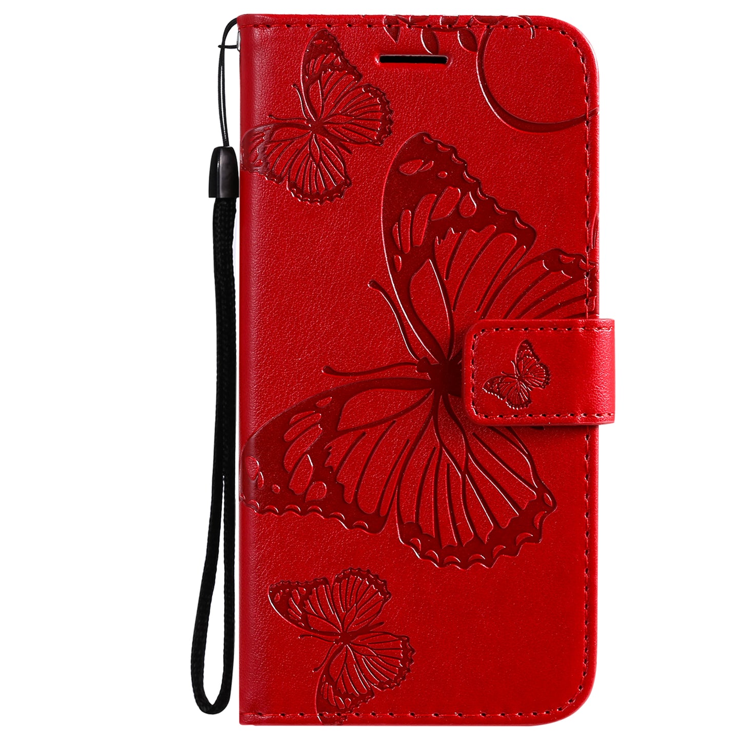 KT Imprinting Flower Series-2 Butterfly Pattern Imprinting Leather Phone CoverProtector with Strap for iPhone 13 Pro 6.1 inch