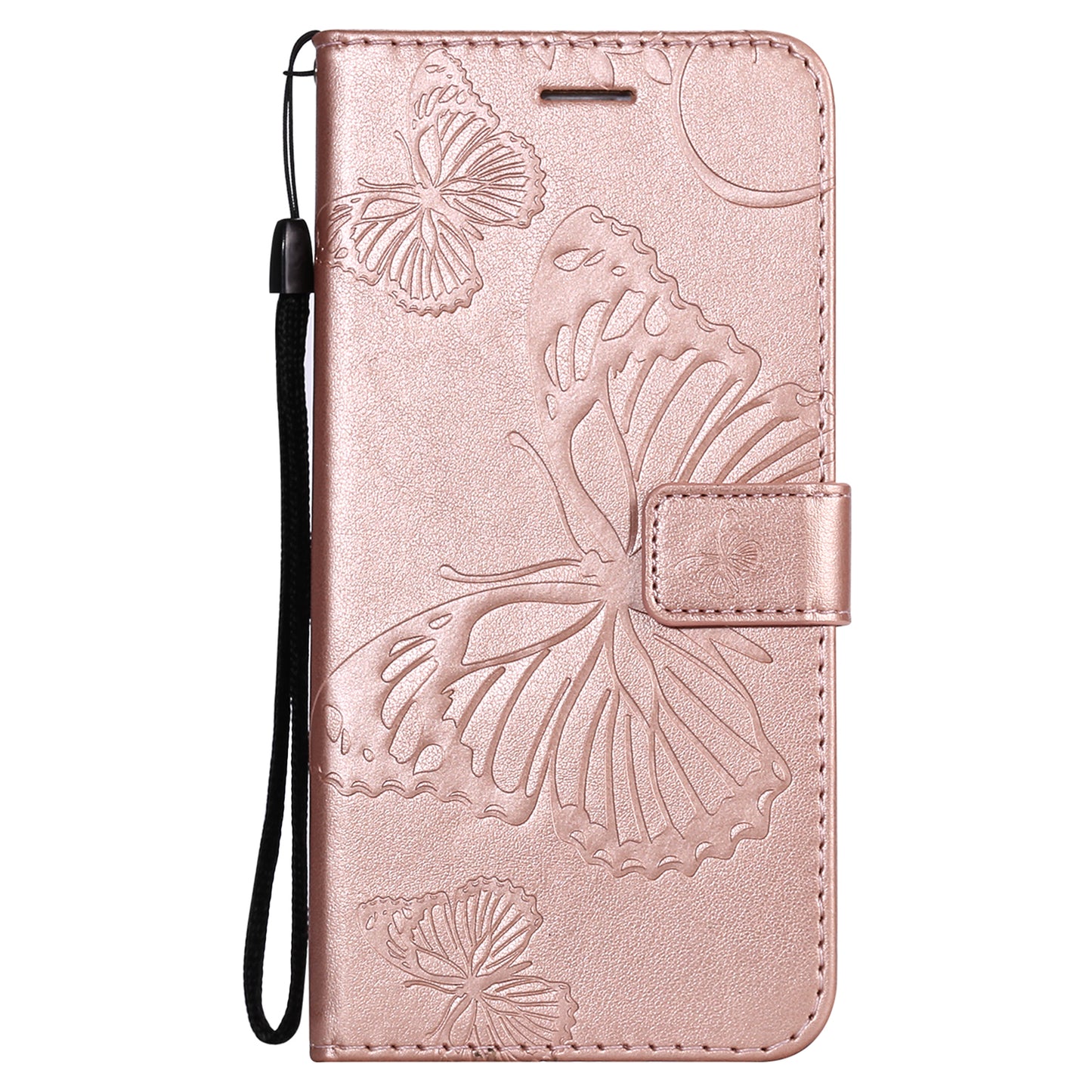 KT Imprinting Flower Series-2 Butterfly Pattern Imprinting Leather Phone CoverProtector with Strap for iPhone 13 Pro 6.1 inch