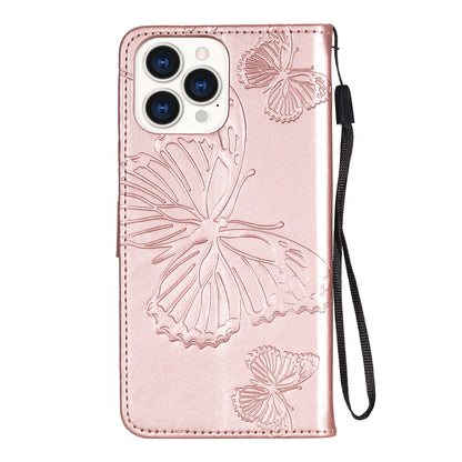 KT Imprinting Flower Series-2 Butterfly Pattern Imprinting Leather Phone CoverProtector with Strap for iPhone 13 Pro 6.1 inch