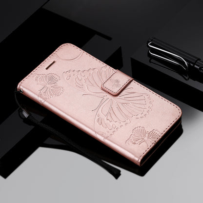 KT Imprinting Flower Series-2 Butterfly Pattern Imprinting Leather Phone CoverProtector with Strap for iPhone 13 Pro 6.1 inch