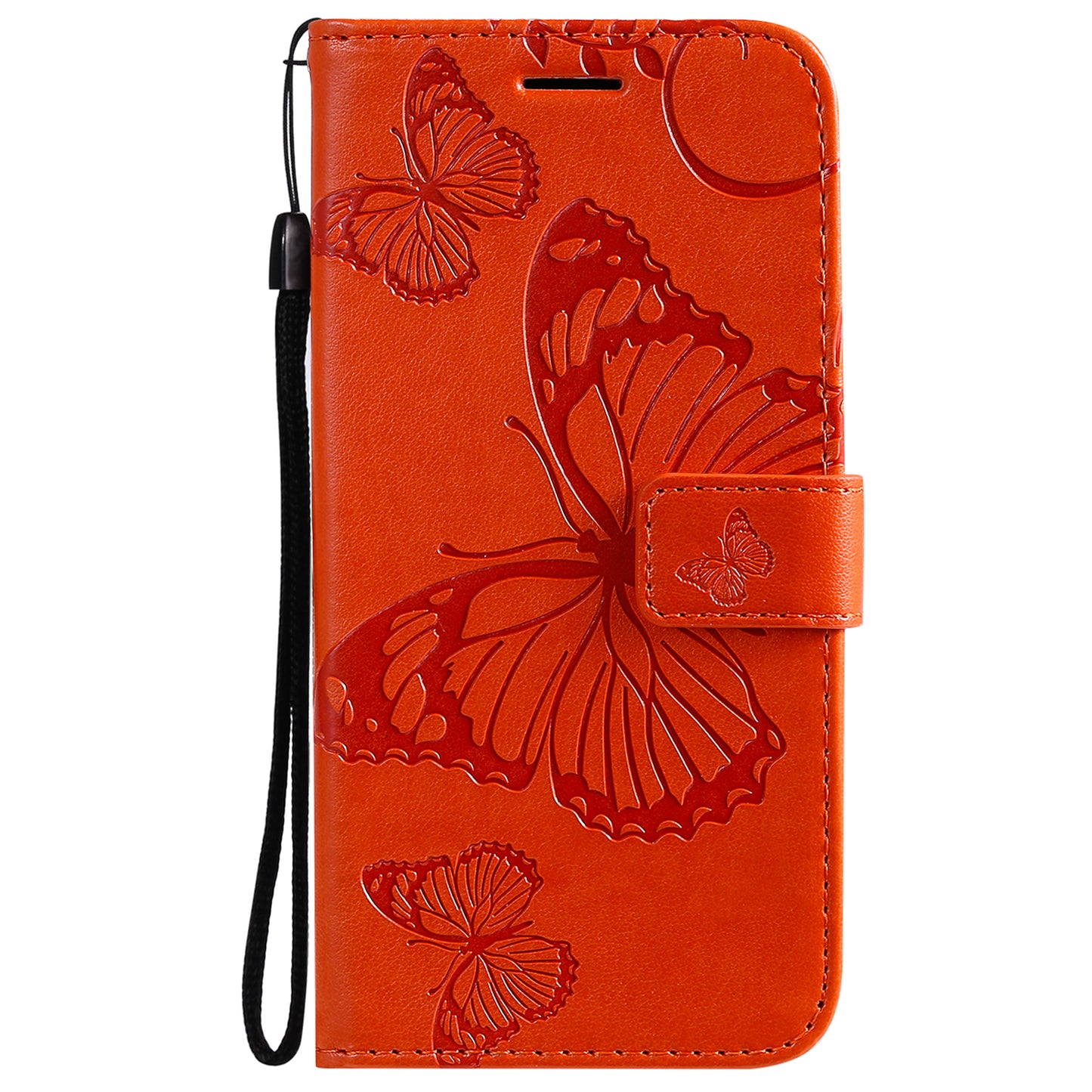 KT Imprinting Flower Series-2 Butterfly Pattern Imprinting Leather Phone CoverProtector with Strap for iPhone 13 Pro 6.1 inch